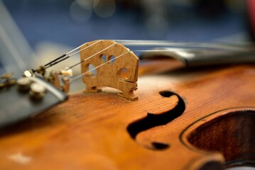 Closeup image of a classical wooden violin