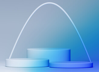 Blue podium circle pedestal 3D.Blue podium mockup.Minimal scene 3D realistic background.empty space show scene modern studio backdrop