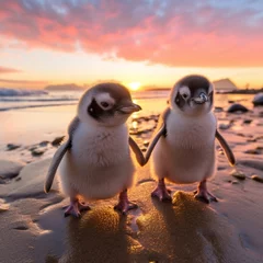 Foto op Canvas two penguins on the beach generated by AI tool  © Sundas