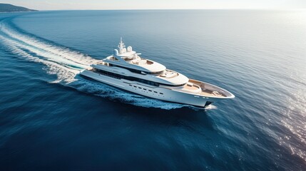 Huge Yacht in the Ocean Navigating. Professional Shot made with a Drone.  - Powered by Adobe