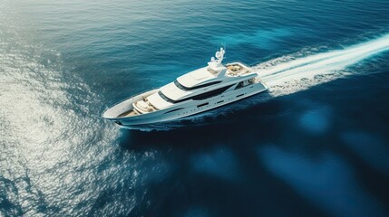 Naklejka premium Huge Yacht in the Ocean Navigating. Professional Shot made with a Drone. 