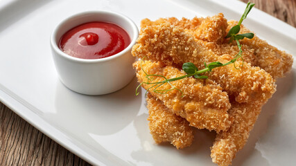 Cheese nuggets with sauce on a white plate
