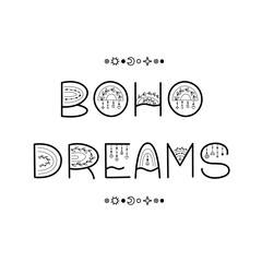 Boho dreams - lettering logo template. Vector illustration.