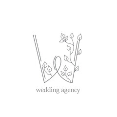 W - floral styled letter, logotype example for wedding agencies. Vector illustration.