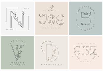 Set of floral styled logotype templates. Vector illustration.