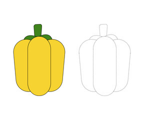 Yellow bell pepper. Coloring page or coloring book for children, Yellow bell pepper vector illustration. Isolated white background.