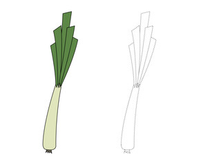 Leek. Coloring page or coloring book for children, Leek vector illustration. Isolated white background.