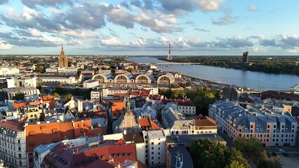City of Riga center and old town panorema in summer time - obrazy, fototapety, plakaty