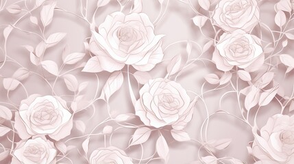  a bunch of pink roses with leaves on a pink background.  generative ai