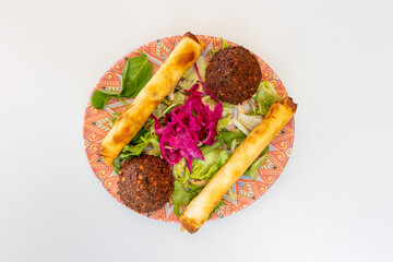 Closeup of delicious Turkish food on a white table