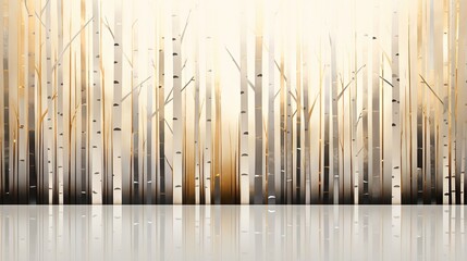  a painting of a forest of trees with a lake in the foreground.  generative ai - obrazy, fototapety, plakaty