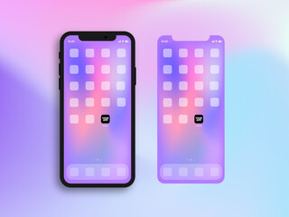 Mobile app with phone screen and social media applications