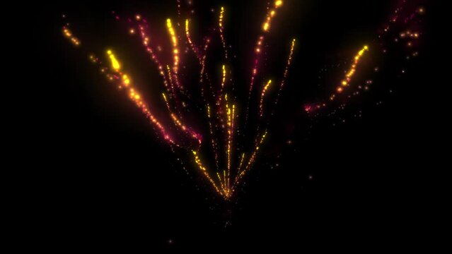 3D rendered animation of bright fireworks shining on the empty black background