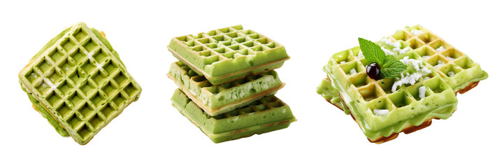 Vietnamese Pandan Waffle, transparent background, isolated image, generative AI
