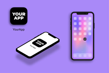 Vector mobile blur screen with app template mockup