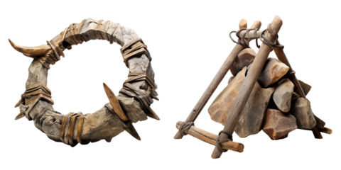 Stone Age Animal Trap, transparent background, isolated image, generative AI
