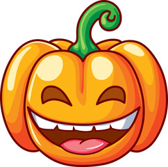 cartoon smiling pumpkin, halloween symbol, vector drawing