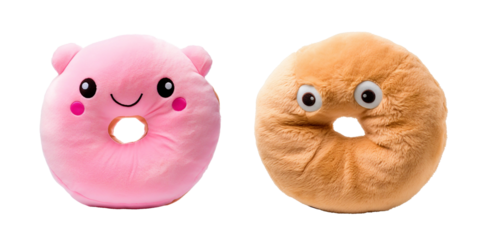 Plush toy shaped like a donut, transparent background, isolated image, generative AI
