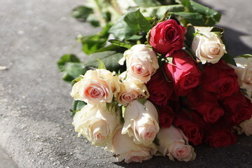 Beautiful flower bouquet with red and white, pink roses