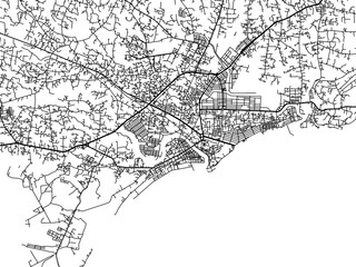 Vector road map of the city of  VNM Phan Thiet in Vietnam with black roads on a white background.