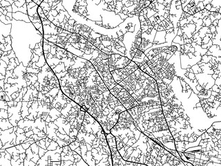 Vector road map of the city of  VNM Thai Nguyen in Vietnam with black roads on a white background.