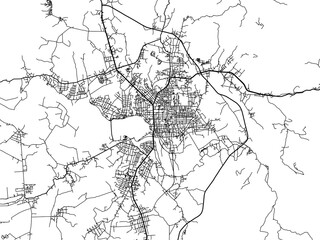 Vector road map of the city of  VNM Kon Tum in Vietnam with black roads on a white background.