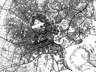 Vector road map of the city of  VNM Ho Chi Minh City in Vietnam with black roads on a white background.