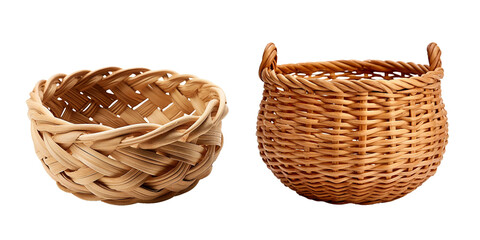 Hand woven basket, transparent background, isolated image, generative AI
