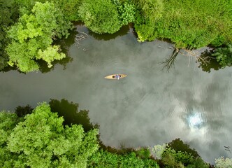 Bird's eye view of kayaking on River Avon near Bristol , UK