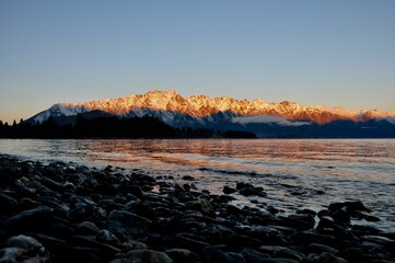 Remarkables mountain range in New Zealand at sunrise