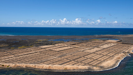 Mirador de las salinas in Lanzarote in Spain. Salinas for extracting the sea salt from the sea.