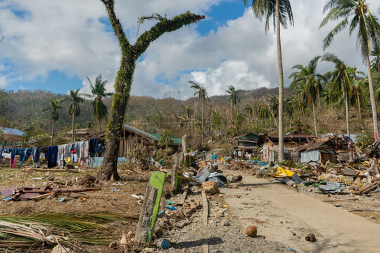Of Typhoon Odette (Rai) in a coastal village in Southern Leyte, Philippines