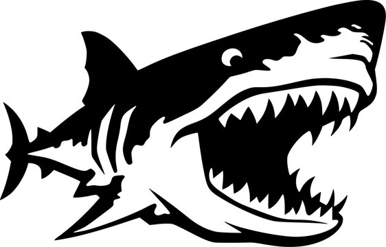 recommend clip art: Shark - Black and White Isolated Icon - Vector illustration