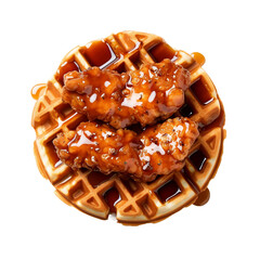 Chicken and Waffle, top view, transparent background, isolated image, generative AI
