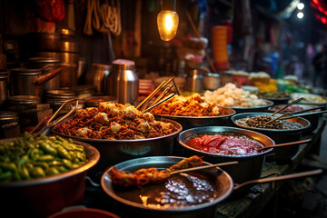 Naklejka premium Traditional Asian street food and markets