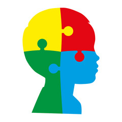 Child profile silhouette from pieces  of puzzle. Kid's head. Illustration on transparent background