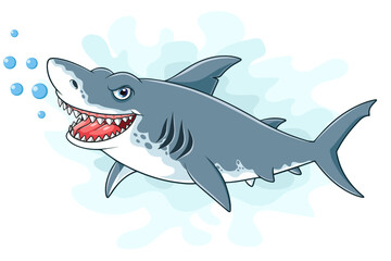 Cartoon shark fish isolated on white background
