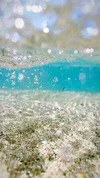 Vertical shot of sea surface with transparent water