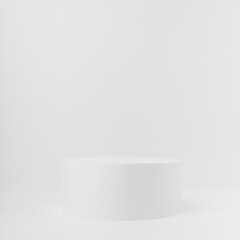 Abstract one white round podium for cosmetic products, mockup on white background. Scene for presentation products, gifts, goods, advertising, design, sale, text, display, showing in simplicity style.