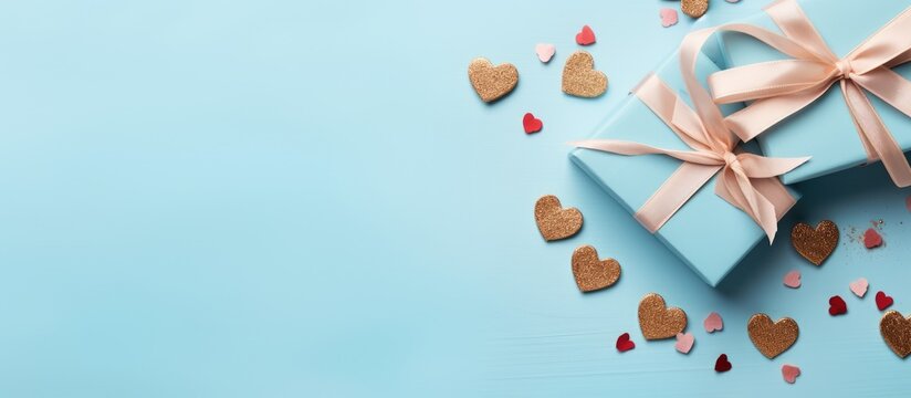 Valentine s Day theme with gift box on pastel blue backdrop