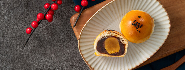 Moon cake yolk pastry for Mid-Autumn Festival holiday.