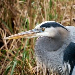 Gray heron in blurred background