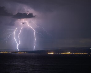 Stunning view of thunder rolling in over the shoreline of Split, Croatia