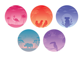 Circular gradient illustration collection with animal silhouette.