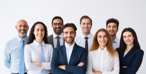 Fototapeta na wymiar Smiling team of business people on a white background