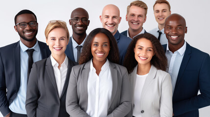 Smiling team of business people on a white background