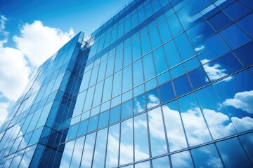 Fototapeta na wymiar View of a contemporary glass skyscraper reflecting the blue sky