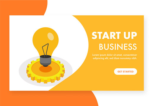 Responsive Landing Page With Light Bulb On Cogwheel For Start Up Business or Innovation Concept.
