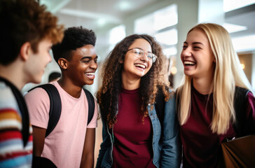Obraz premium A group of international students are happy and laughing. Generated by AI