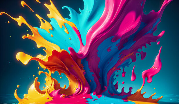 3d realistic style colorful splash art wallpaper. Generative AI